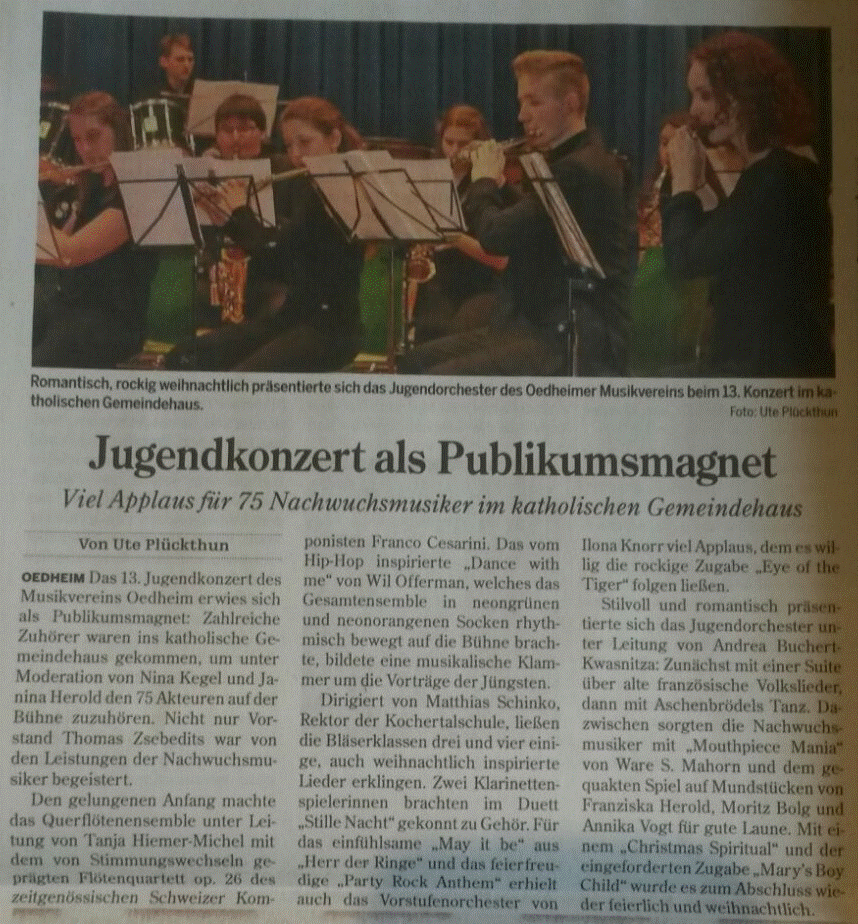 Jugendkonzert 2015 Zeitungsbericht aus dem Lokalem Amtsblatt